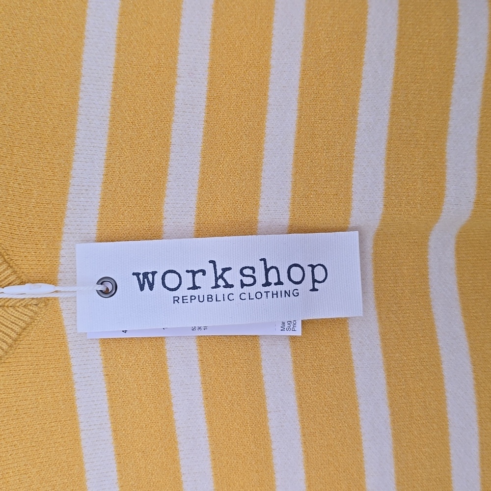 Workshop Mustard Yellow Striped V-Neck Sweater Sz Sm Nwt - Picture 3 of 5